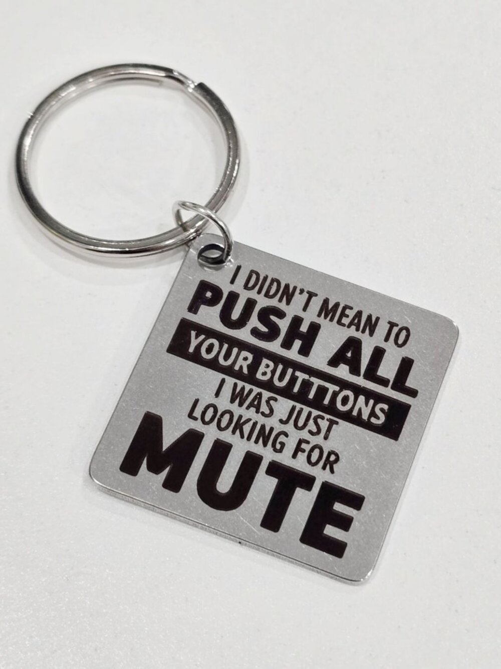 Artisan Mute Button Sarcastic Joke Stainless Steel Metal Keyring Keychain New